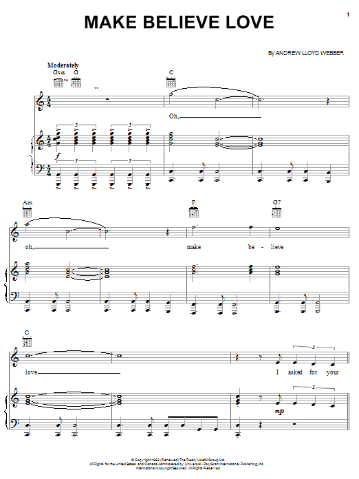Andrew Lloyd Webber Make Believe Love sheet music notes and chords arranged for Piano, Vocal & Guitar Chords (Right-Hand Melody)