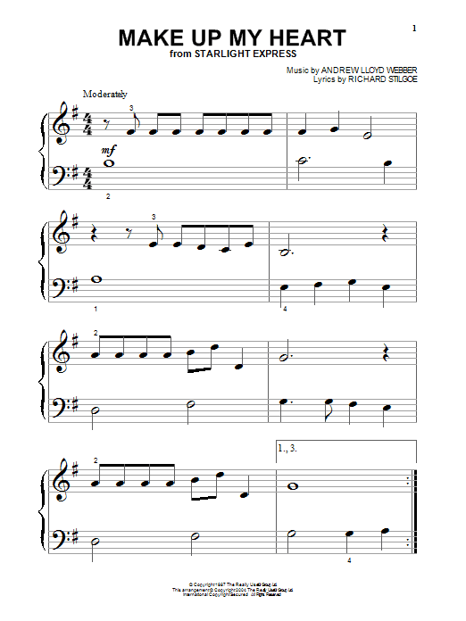 Andrew Lloyd Webber Make Up My Heart (from Starlight Express) sheet music notes and chords arranged for Big Note Piano
