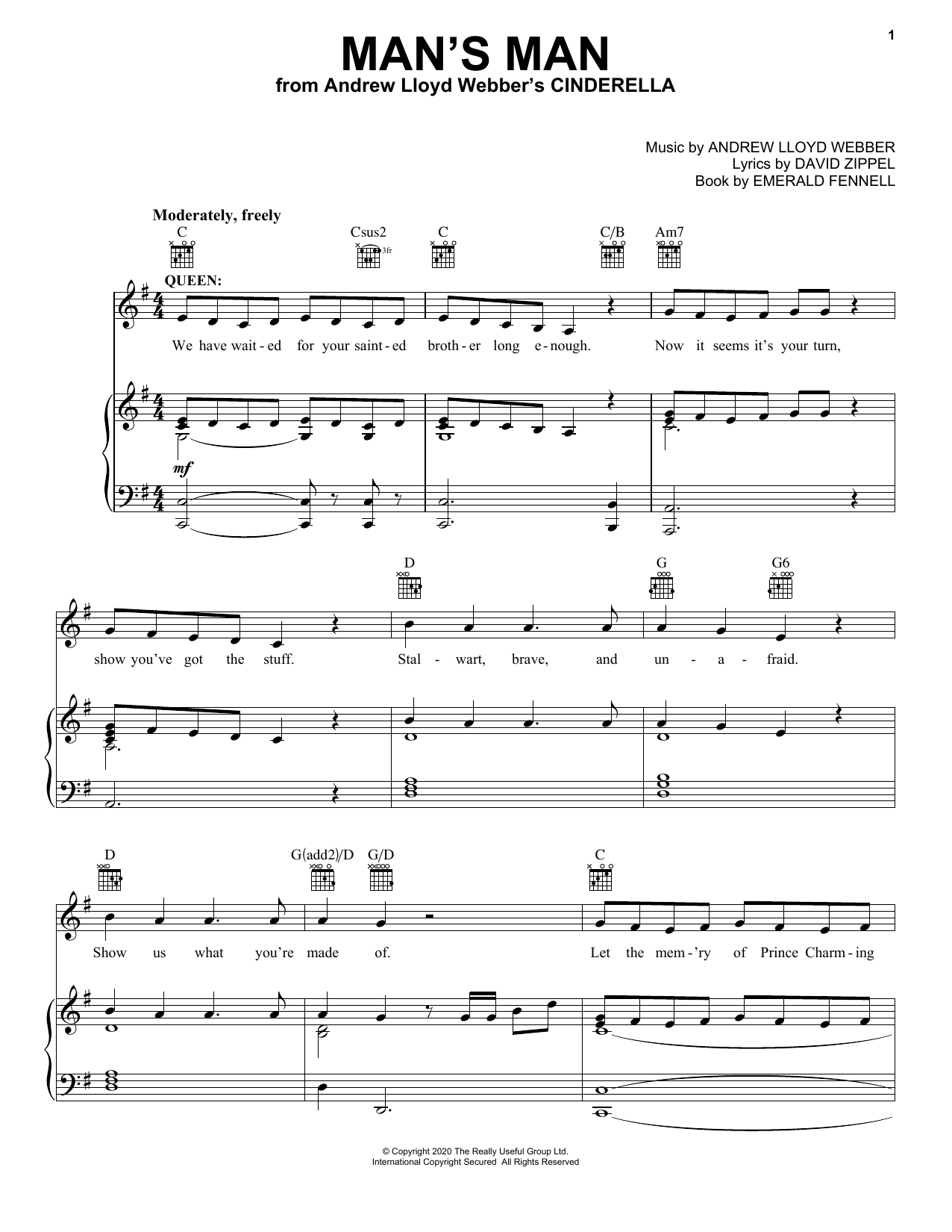 Andrew Lloyd Webber Man's Man (from Andrew Lloyd Webber's Cinderella) sheet music notes and chords arranged for Easy Piano