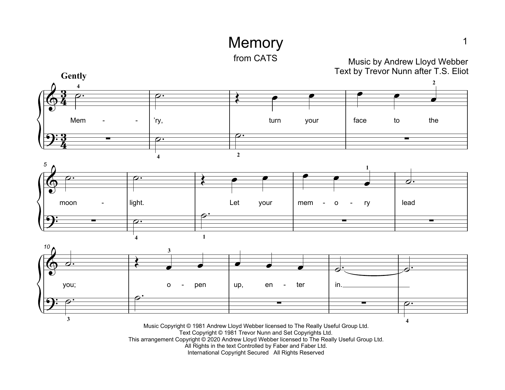 Andrew Lloyd Webber Memory (from Cats) (arr. Christopher Hussey) sheet music notes and chords arranged for Educational Piano