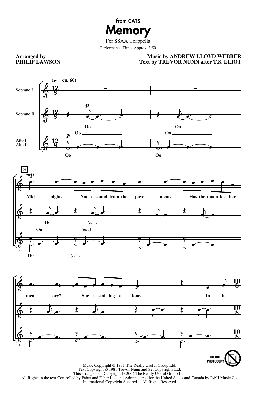 Andrew Lloyd Webber Memory (from Cats) (arr. Philip Lawson) sheet music notes and chords arranged for SSAA Choir