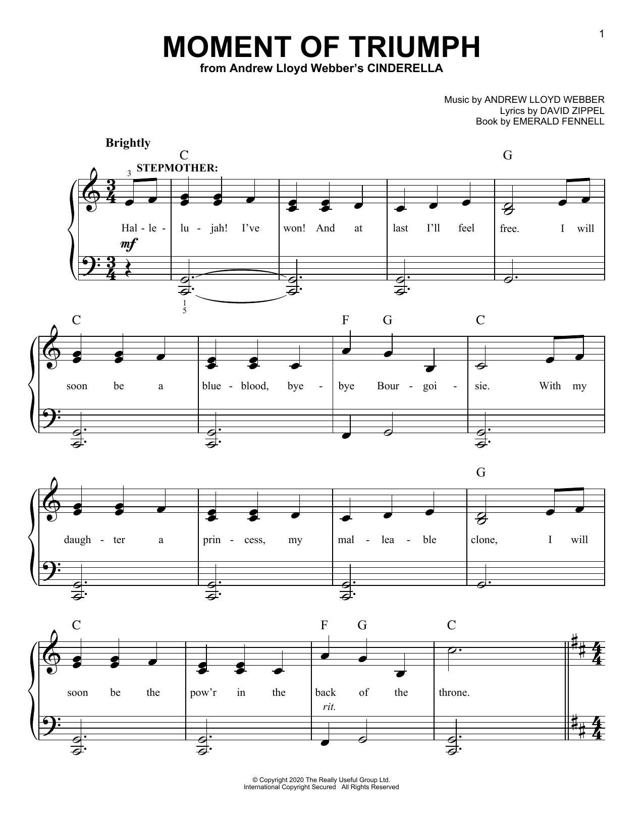 Andrew Lloyd Webber Moment Of Triumph (from Andrew Lloyd Webber's Cinderella) sheet music notes and chords arranged for Easy Piano