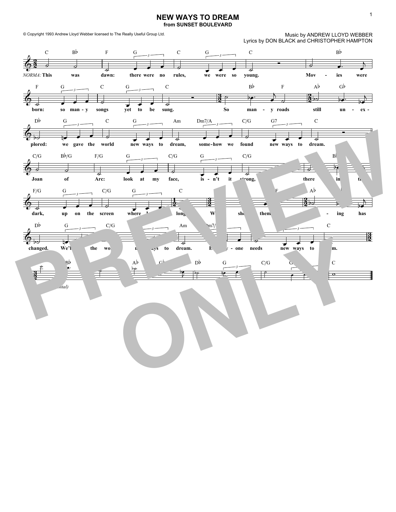 Andrew Lloyd Webber New Ways To Dream sheet music notes and chords arranged for Lead Sheet / Fake Book