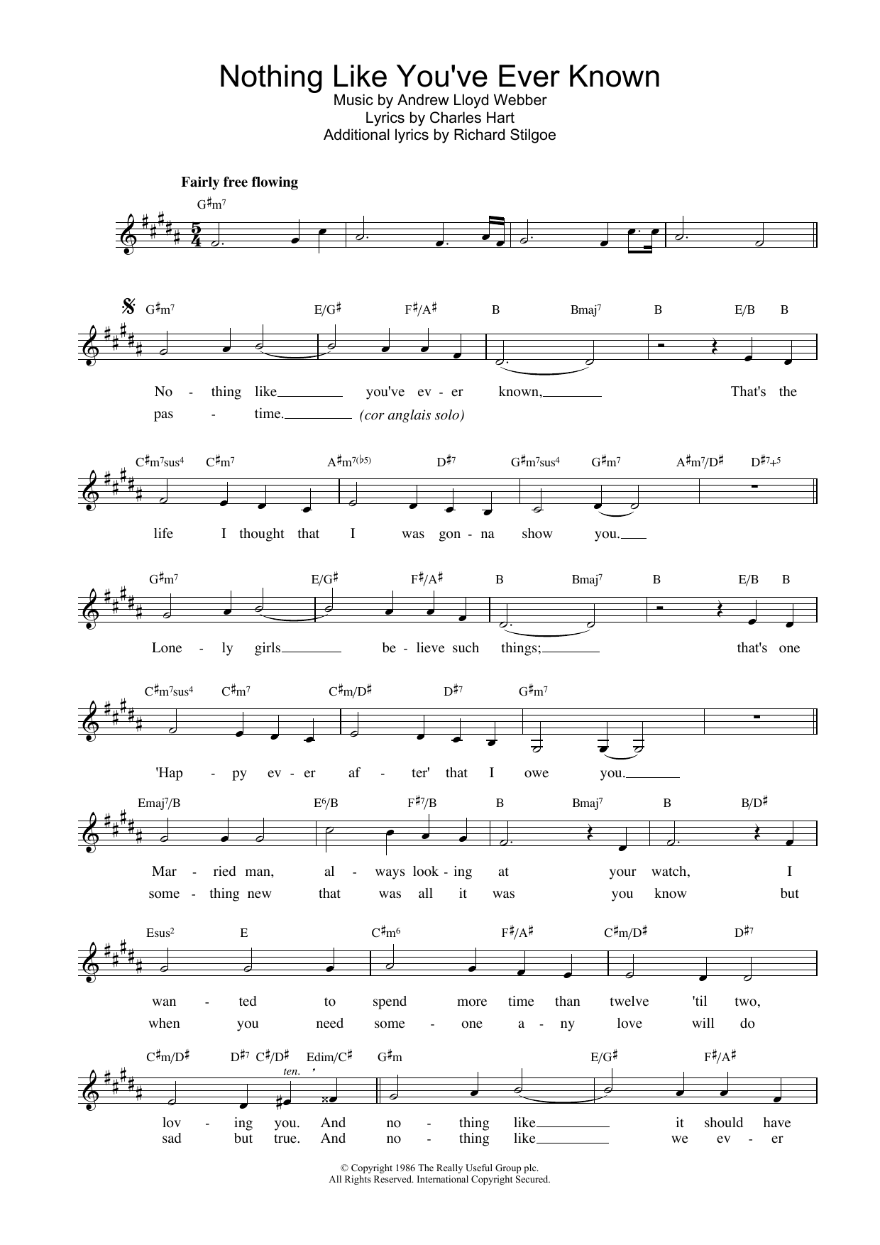 Andrew Lloyd Webber Nothing Like You've Ever Known (from Tell Me On A Sunday) sheet music notes and chords arranged for Lead Sheet / Fake Book