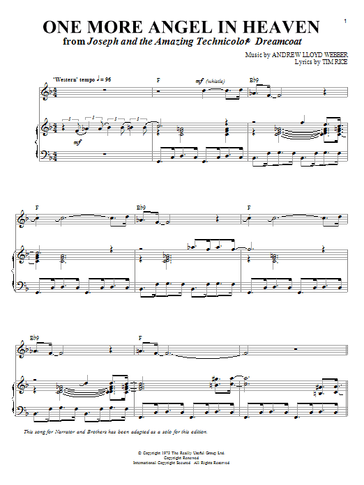 Andrew Lloyd Webber One More Angel In Heaven (from Joseph And The Amazing Technicolor Dreamcoat) sheet music notes and chords arranged for Piano & Vocal