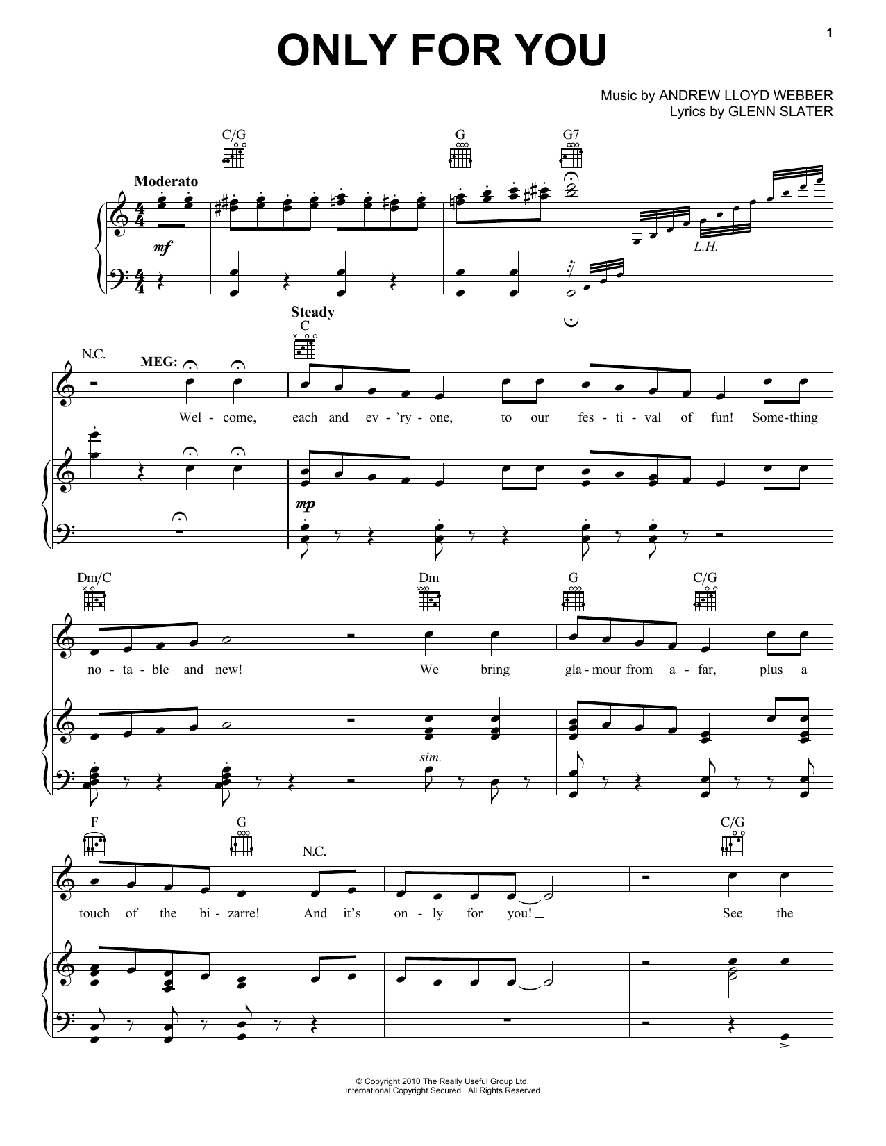 Andrew Lloyd Webber Only For Him/Only For You sheet music notes and chords arranged for Piano, Vocal & Guitar Chords (Right-Hand Melody)