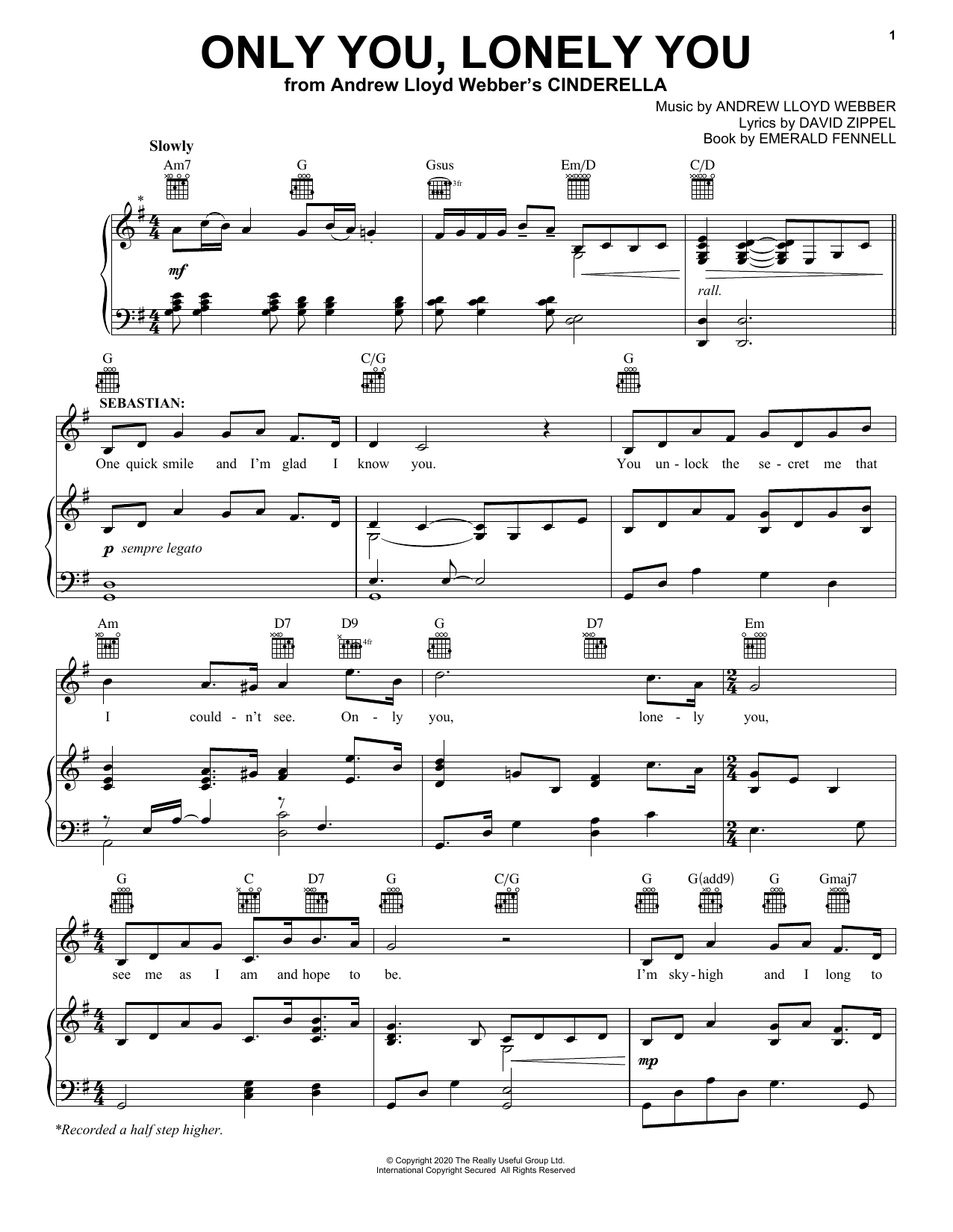 Andrew Lloyd Webber Only You, Lonely You (from Andrew Lloyd Webber's Cinderella) sheet music notes and chords arranged for Piano, Vocal & Guitar Chords (Right-Hand Melody)
