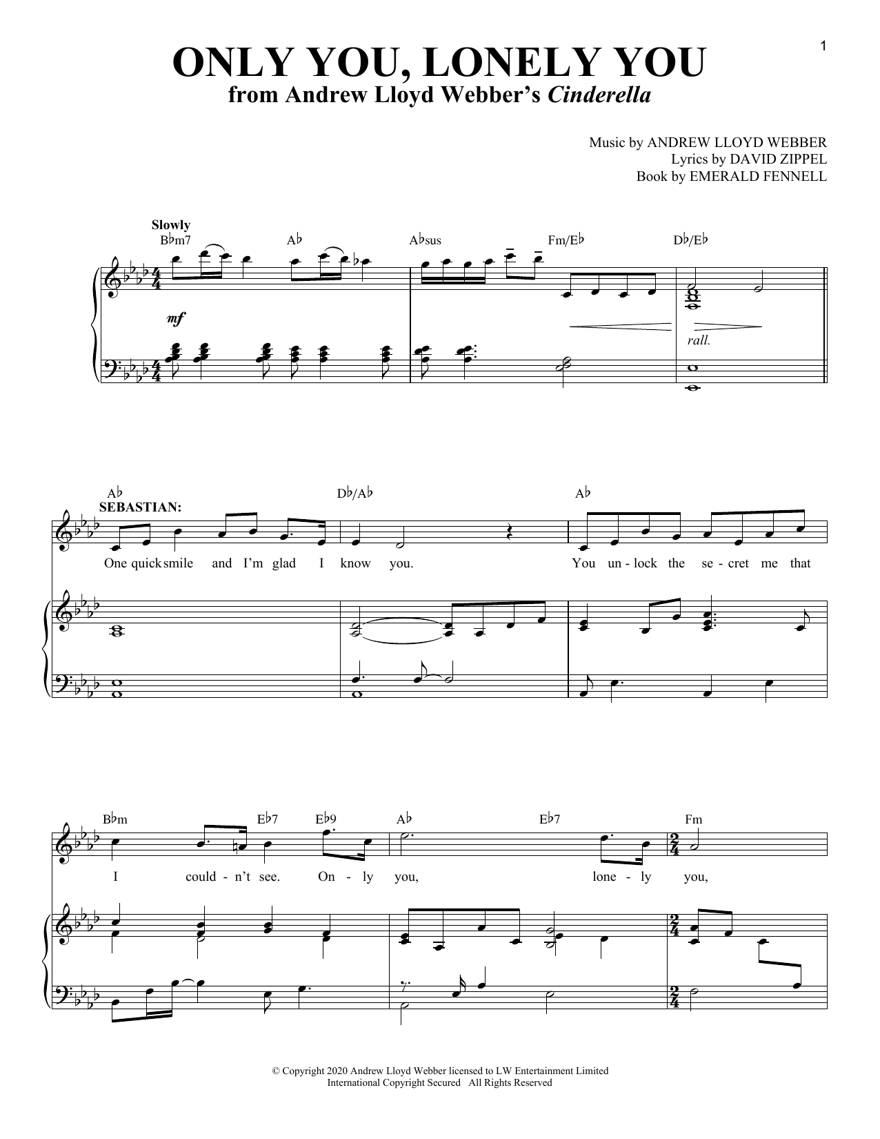 Andrew Lloyd Webber Only You, Lonely You (from Cinderella) sheet music notes and chords arranged for Piano & Vocal