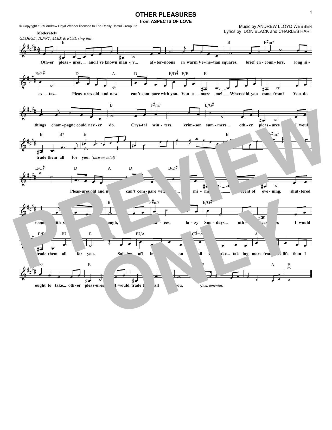 Andrew Lloyd Webber Other Pleasures (from Aspects Of Love) sheet music notes and chords arranged for Piano & Vocal
