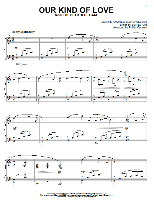 Andrew Lloyd Webber Our Kind Of Love (from The Beautiful Game) (arr. Phillip Keveren) sheet music notes and chords arranged for Piano Solo