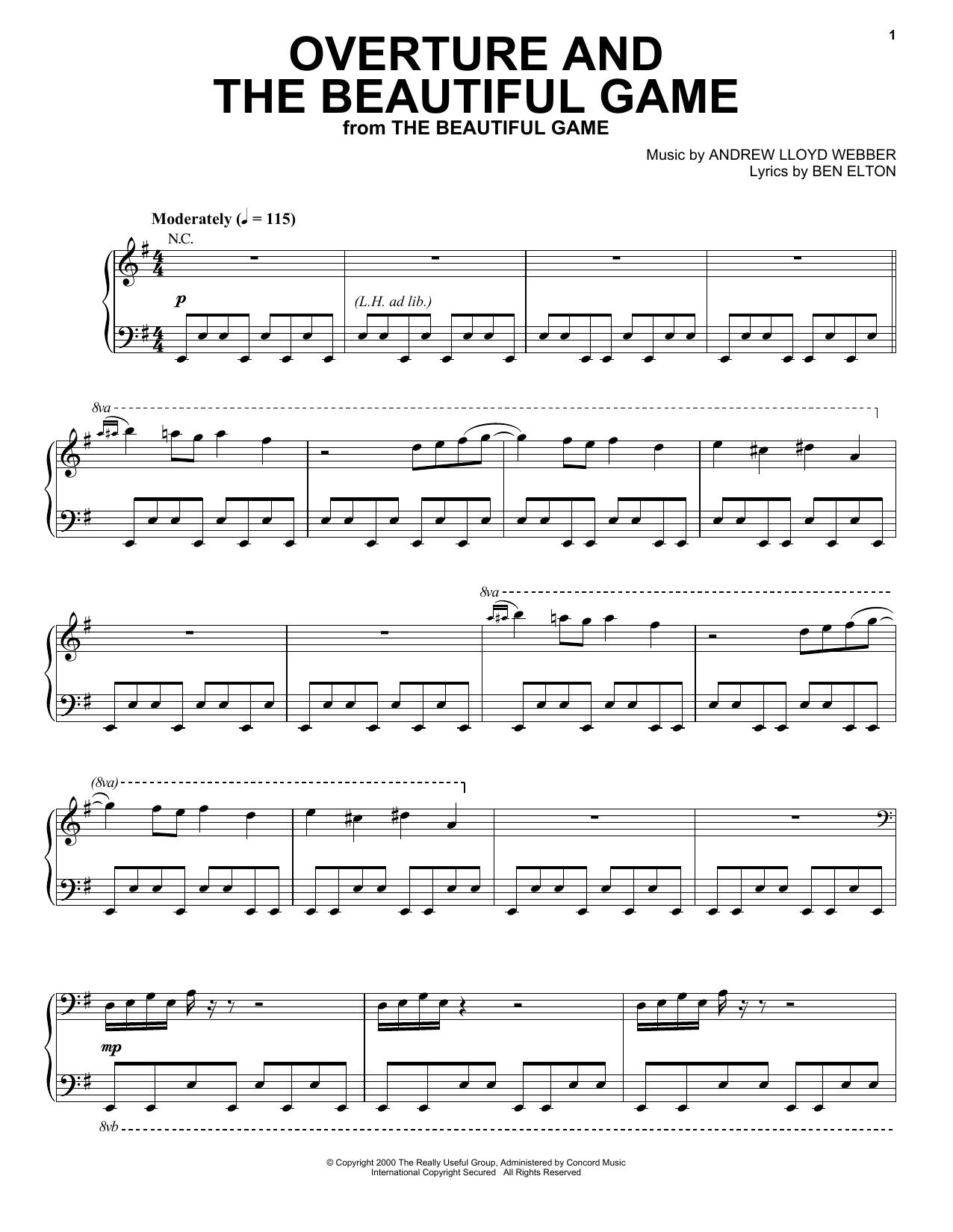 Andrew Lloyd Webber Overture And The Beautiful Game sheet music notes and chords arranged for Piano Solo