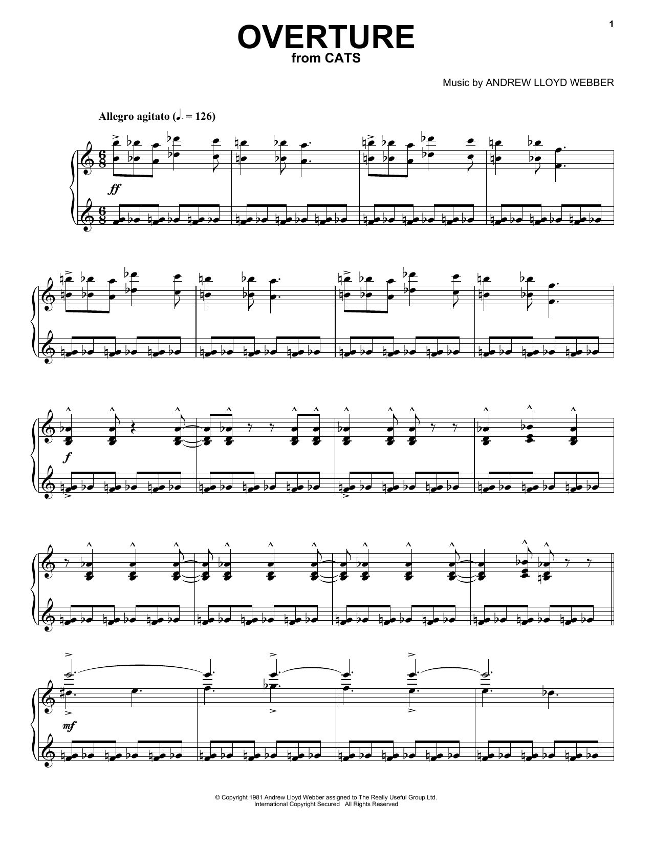 Andrew Lloyd Webber Overture (from Cats) sheet music notes and chords arranged for Piano Solo