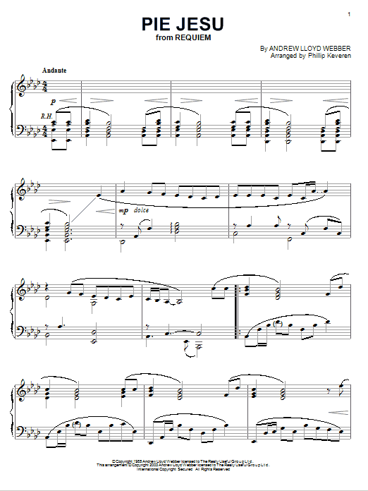 Andrew Lloyd Webber Pie Jesu (arr. Phillip Keveren) sheet music notes and chords arranged for Piano Solo