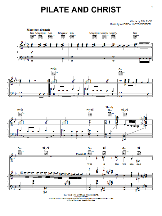 Andrew Lloyd Webber Pilate And Christ sheet music notes and chords arranged for Piano, Vocal & Guitar Chords (Right-Hand Melody)