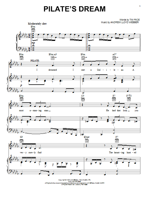 Andrew Lloyd Webber Pilate's Dream sheet music notes and chords arranged for Piano, Vocal & Guitar Chords (Right-Hand Melody)