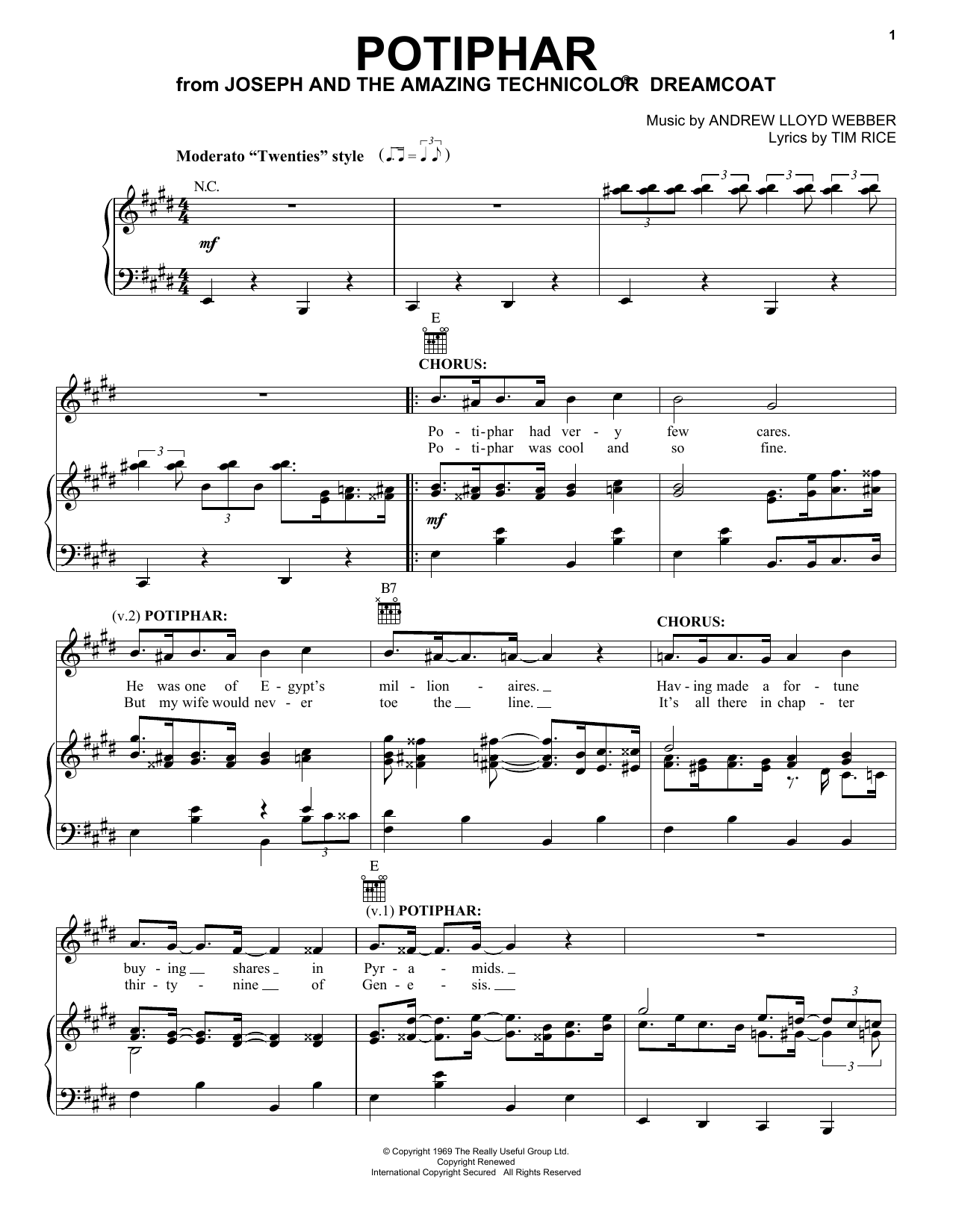 Andrew Lloyd Webber Potiphar (from Joseph And The Amazing Technicolor Dreamcoat) sheet music notes and chords arranged for Piano, Vocal & Guitar Chords (Right-Hand Melody)