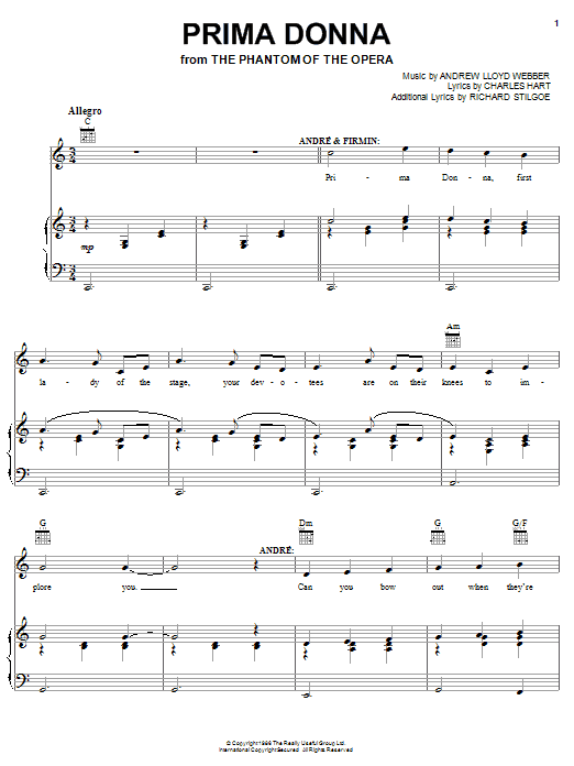 Andrew Lloyd Webber Prima Donna (from The Phantom Of The Opera) sheet music notes and chords arranged for Piano, Vocal & Guitar Chords (Right-Hand Melody)