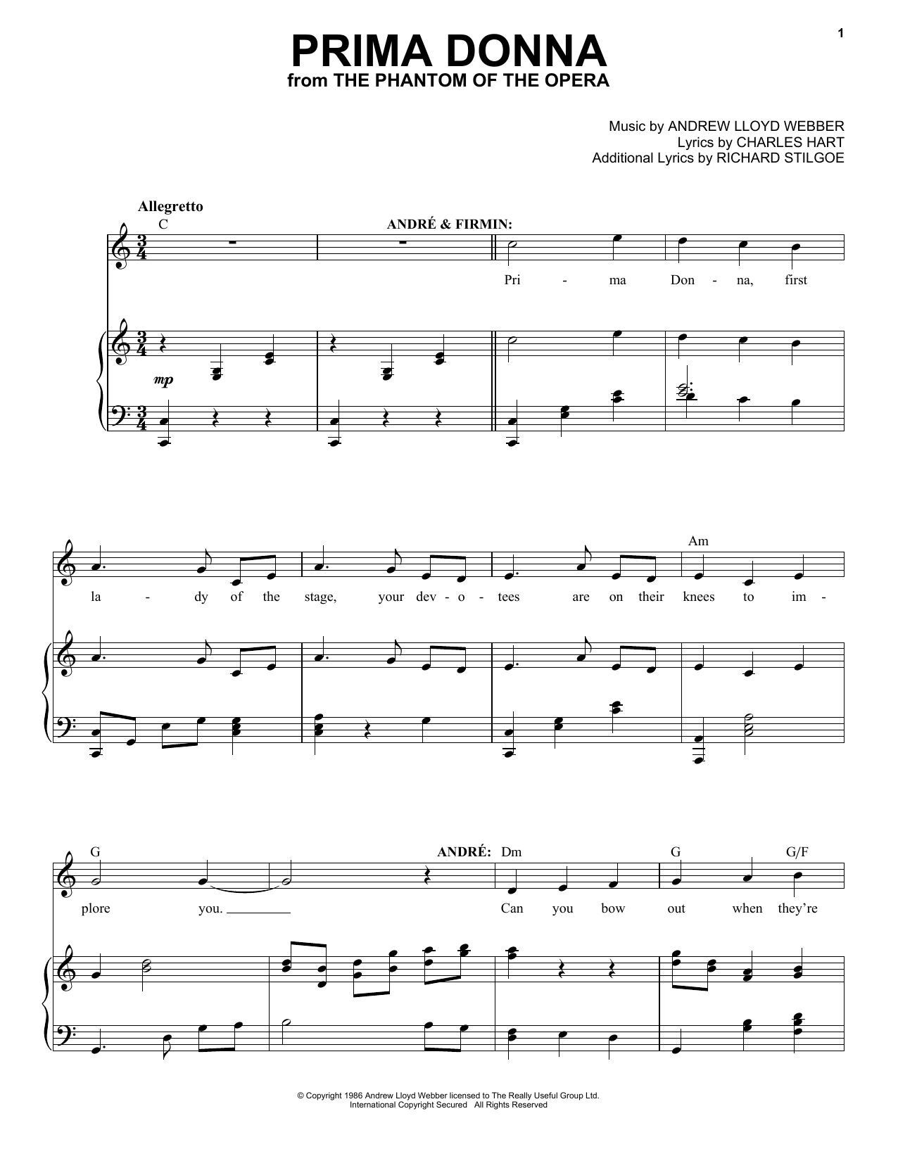 Andrew Lloyd Webber Prima Donna sheet music notes and chords arranged for Piano & Vocal
