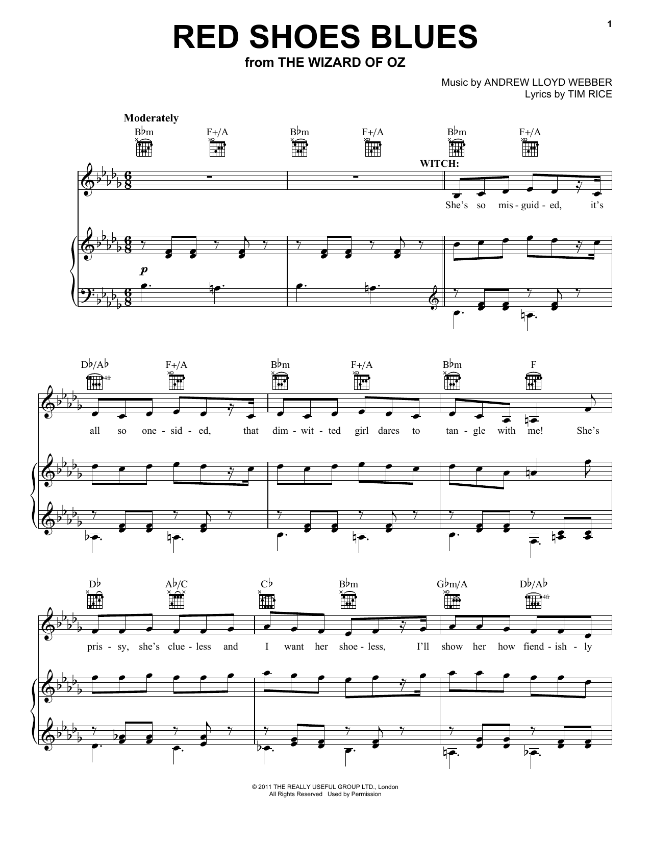 Andrew Lloyd Webber Red Shoes Blues sheet music notes and chords arranged for Piano, Vocal & Guitar Chords (Right-Hand Melody)