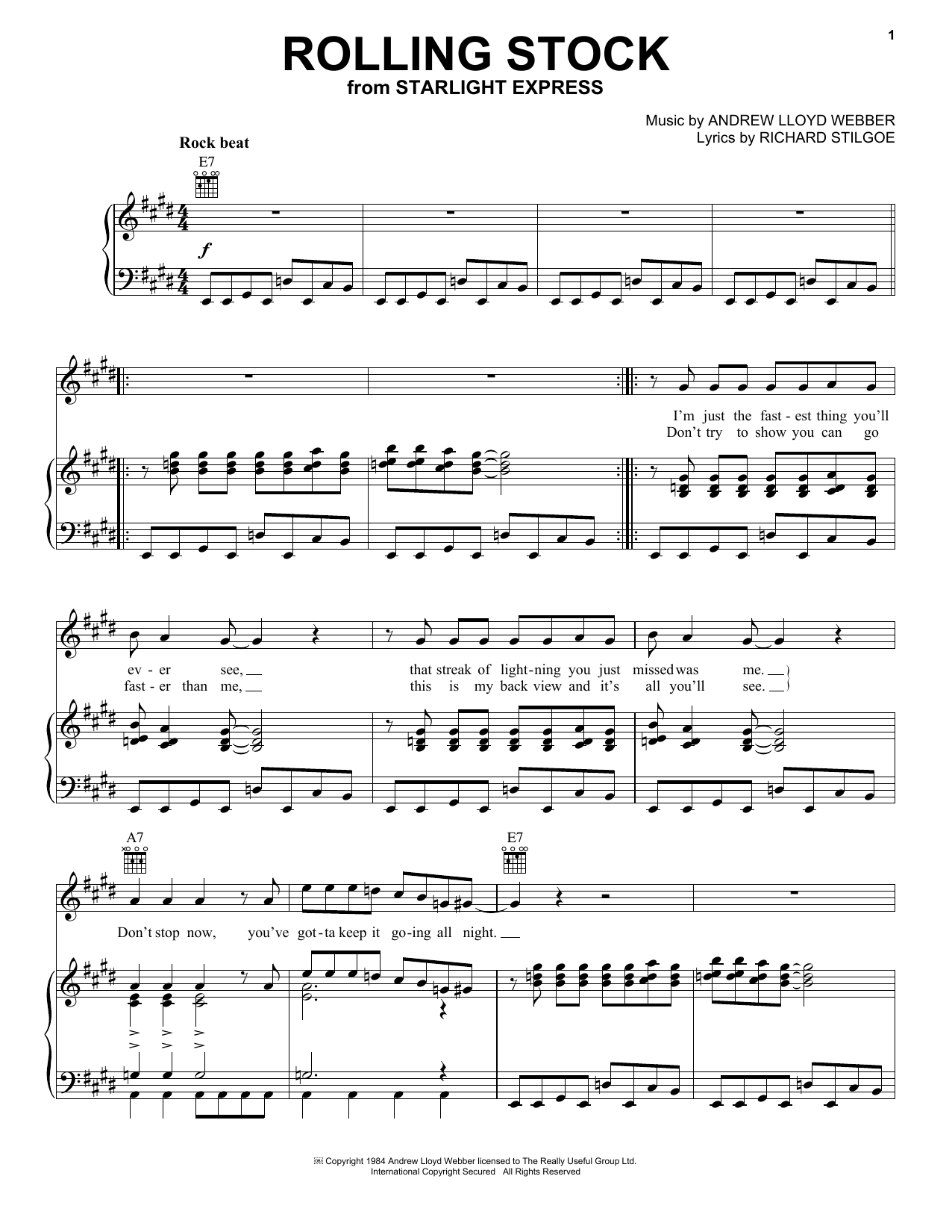 Andrew Lloyd Webber Rolling Stock (from Starlight Express) sheet music notes and chords arranged for Piano, Vocal & Guitar Chords (Right-Hand Melody)