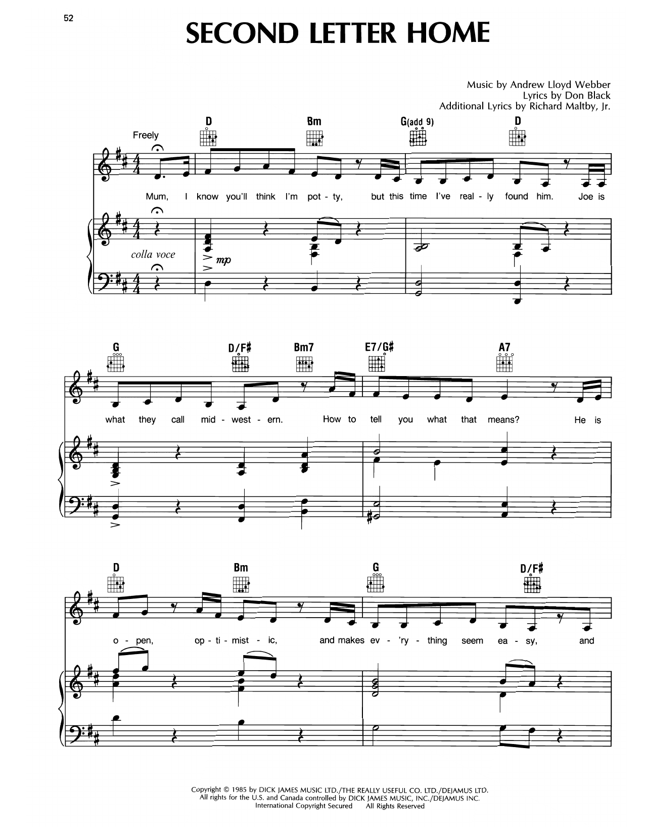 Andrew Lloyd Webber Second Letter Home (from Song & Dance) sheet music notes and chords arranged for Piano, Vocal & Guitar Chords (Right-Hand Melody)