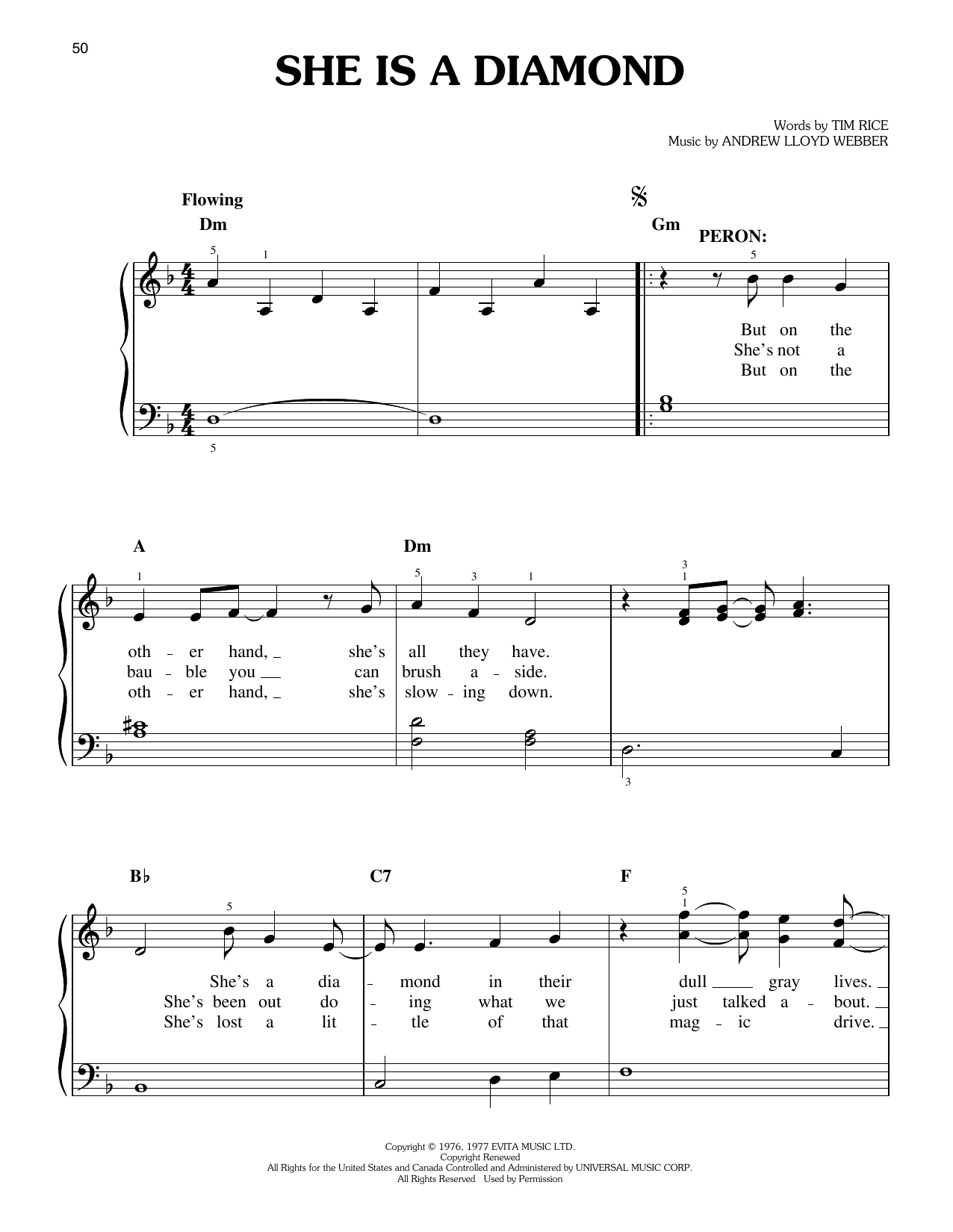 Andrew Lloyd Webber She Is A Diamond (from Evita) sheet music notes and chords arranged for Piano, Vocal & Guitar Chords (Right-Hand Melody)