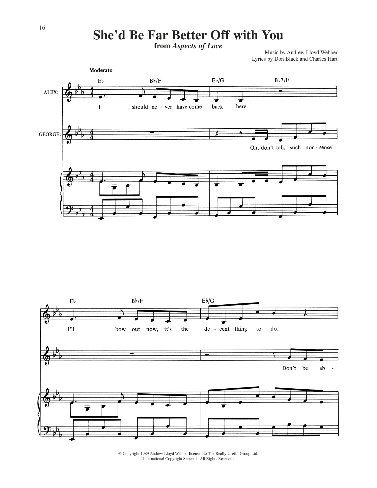 Andrew Lloyd Webber She'd Be Far Better Off With You (from Aspects Of Love) sheet music notes and chords arranged for Vocal Duet
