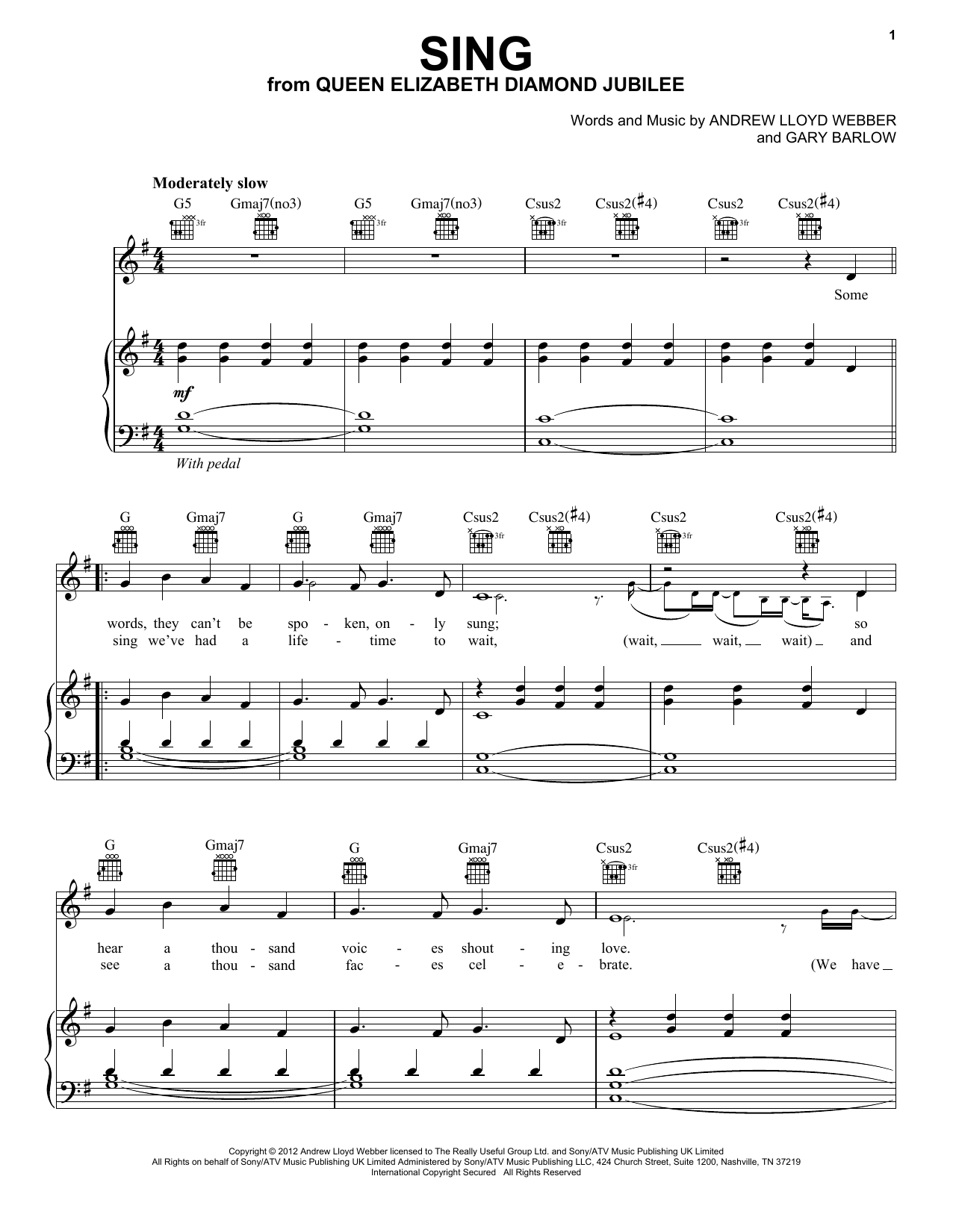 Andrew Lloyd Webber Sing sheet music notes and chords arranged for Piano, Vocal & Guitar Chords (Right-Hand Melody)