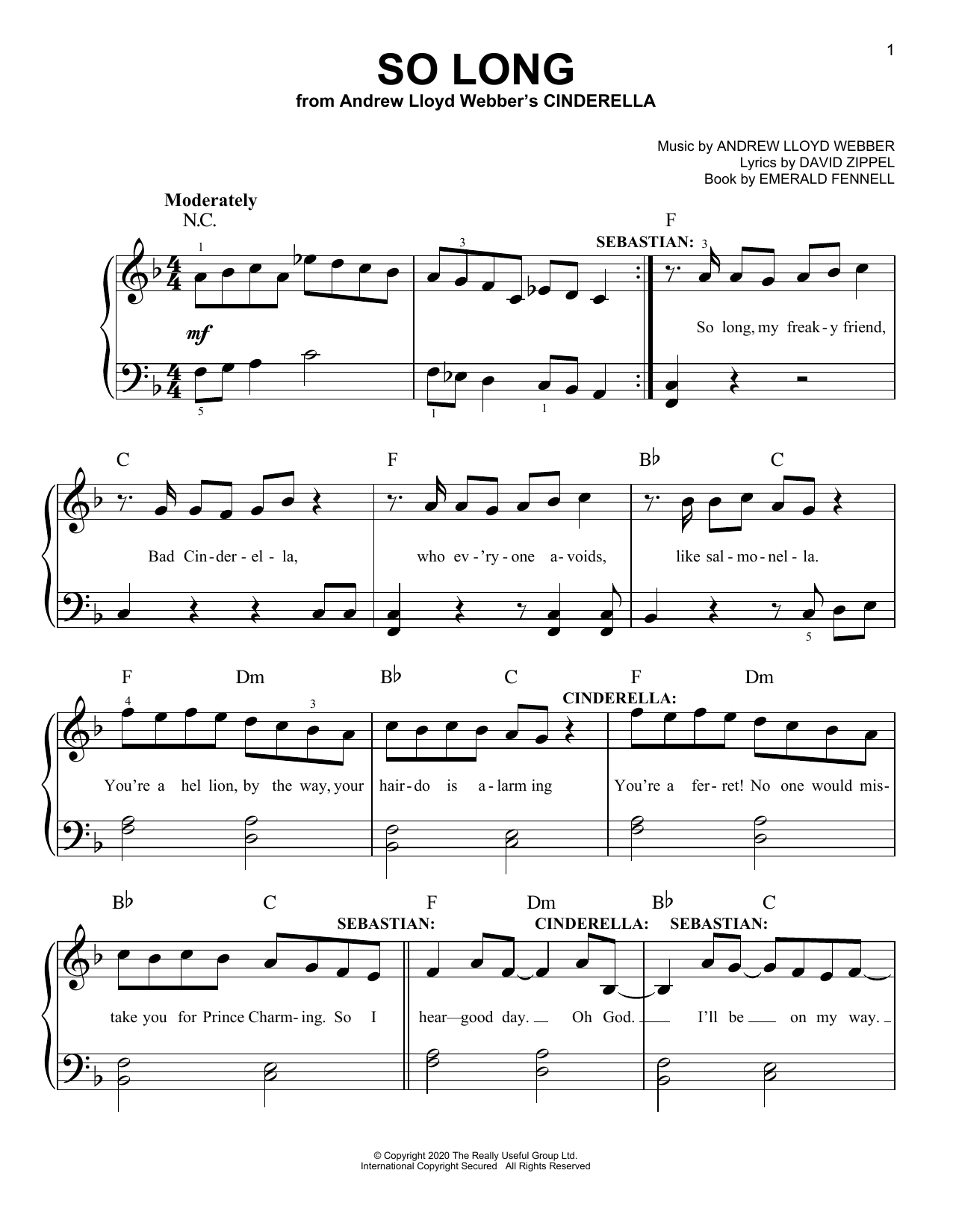 Andrew Lloyd Webber So Long (from Andrew Lloyd Webber's Cinderella) sheet music notes and chords arranged for Easy Piano