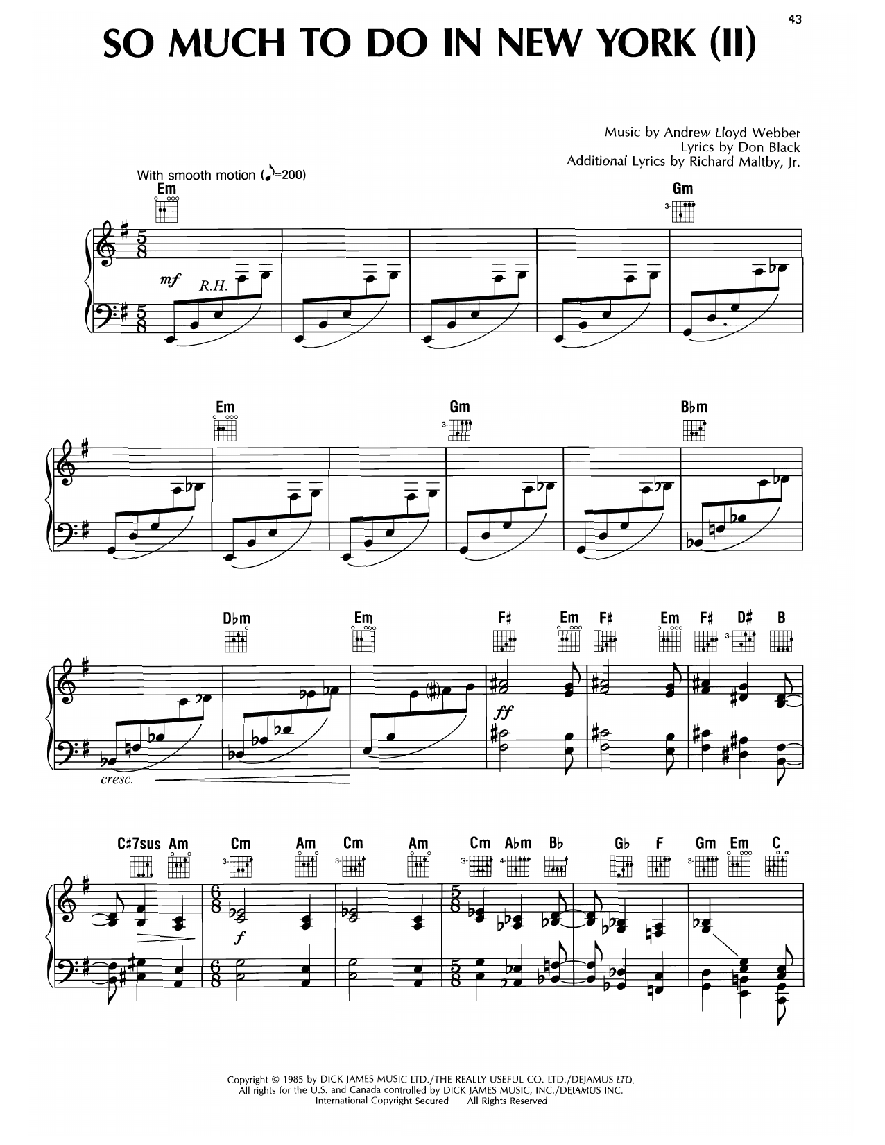 Andrew Lloyd Webber So Much To Do In New York (II) (from Song & Dance) sheet music notes and chords arranged for Piano, Vocal & Guitar Chords (Right-Hand Melody)