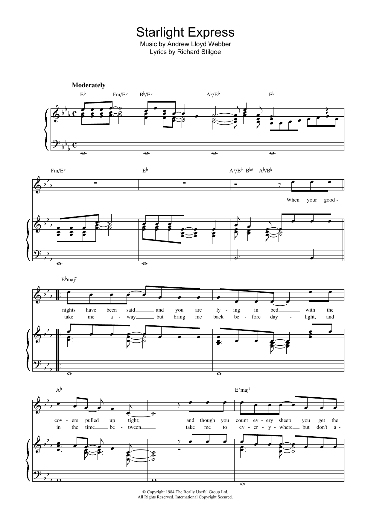 Andrew Lloyd Webber Starlight Express sheet music notes and chords arranged for Piano, Vocal & Guitar Chords (Right-Hand Melody)