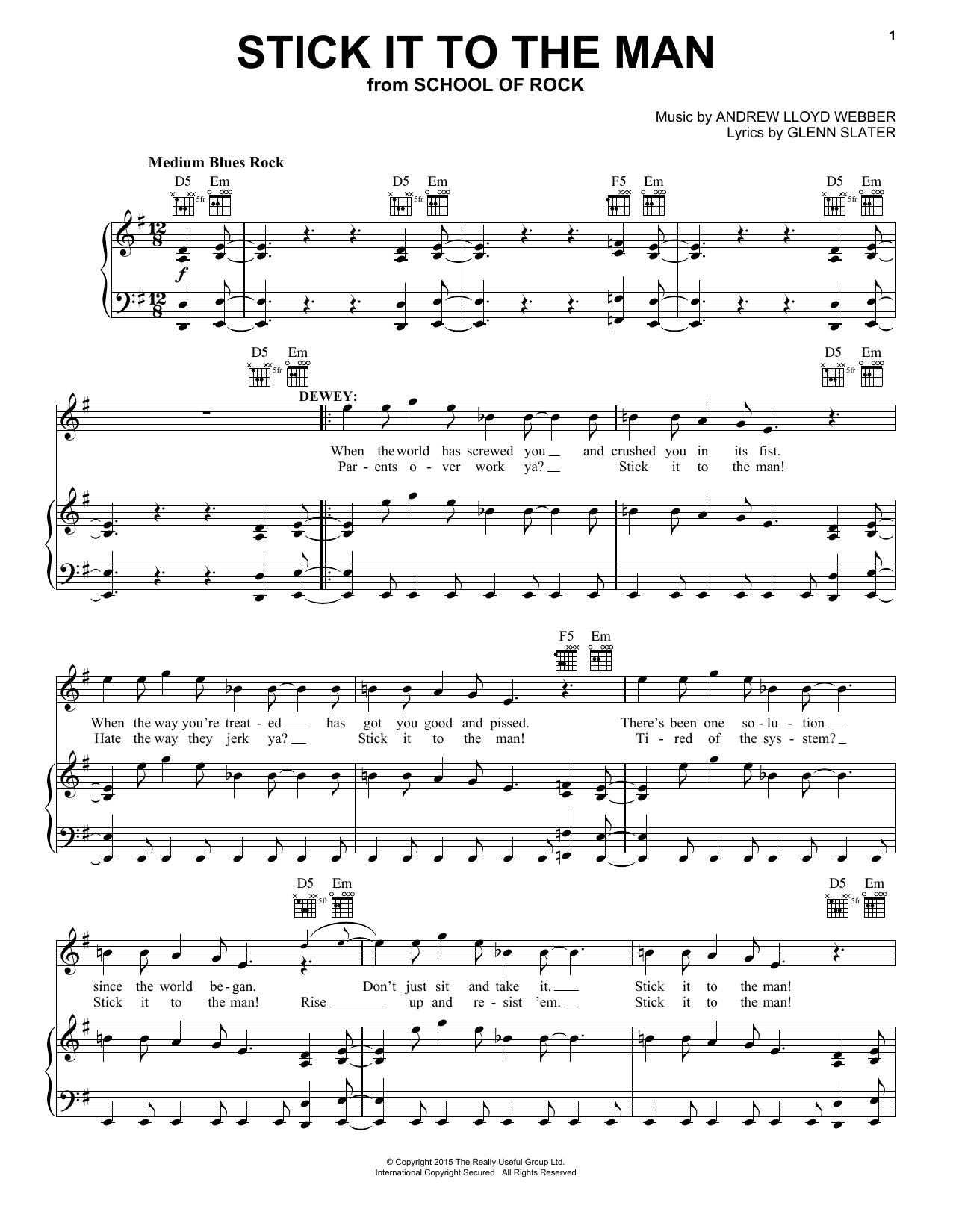 Andrew Lloyd Webber Stick It To The Man (from School of Rock: The Musical) sheet music notes and chords arranged for Clarinet Solo