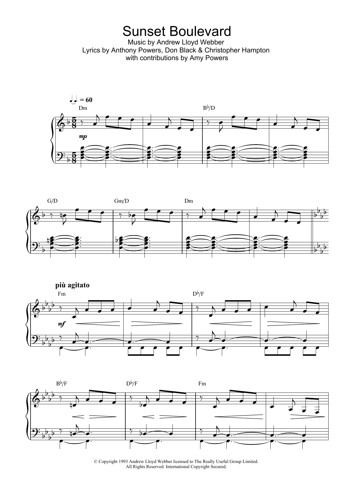 Andrew Lloyd Webber Sunset Boulevard (from Sunset Boulevard) sheet music notes and chords arranged for Piano, Vocal & Guitar Chords
