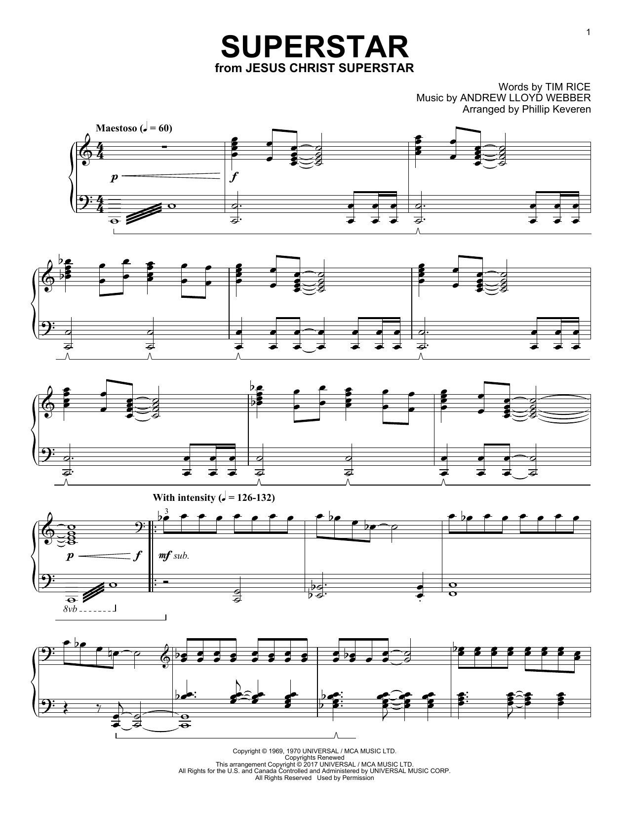 Andrew Lloyd Webber Superstar (arr. Phillip Keveren) sheet music notes and chords arranged for Piano Solo