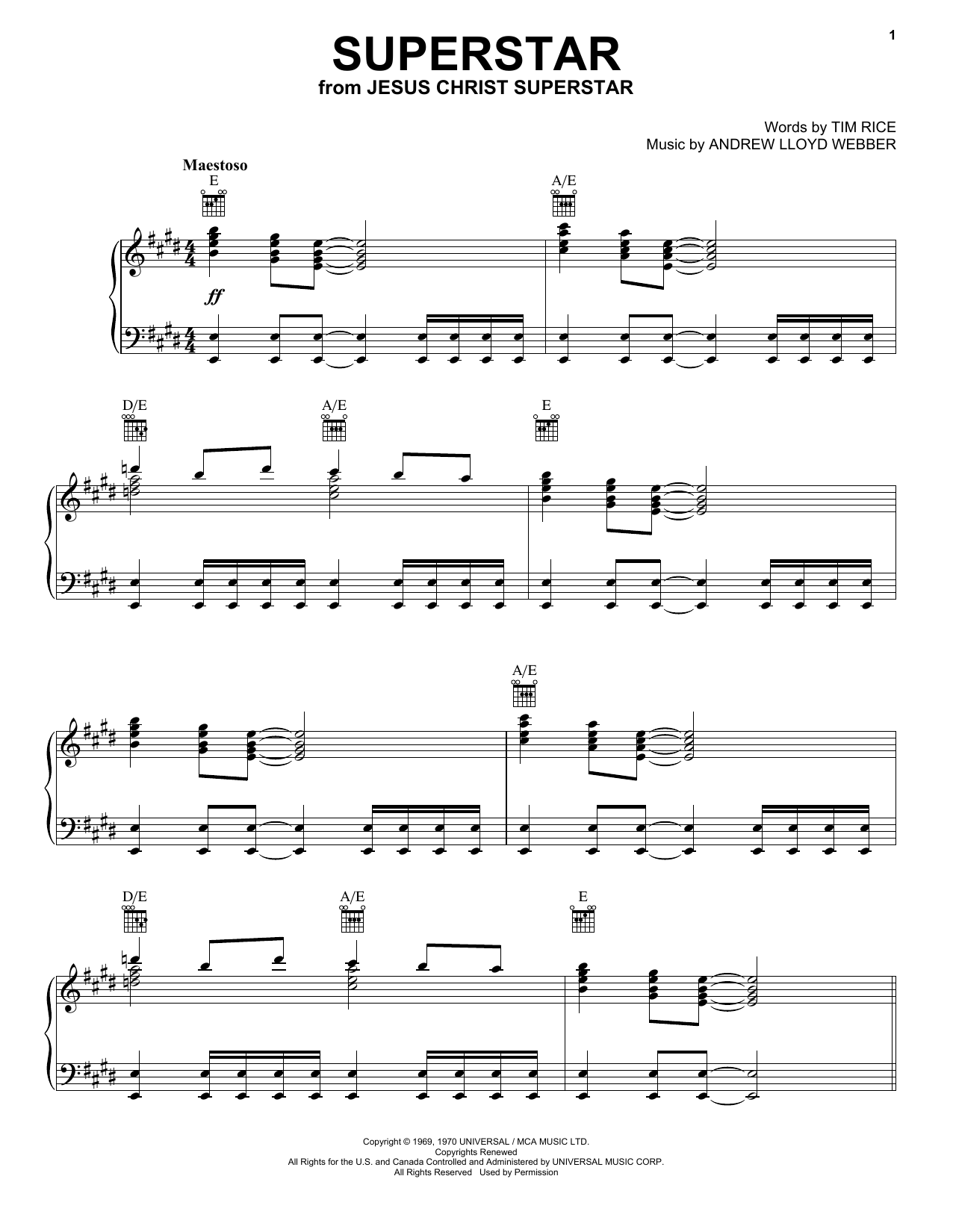 Andrew Lloyd Webber Superstar (from Jesus Christ Superstar) sheet music notes and chords arranged for Viola Solo