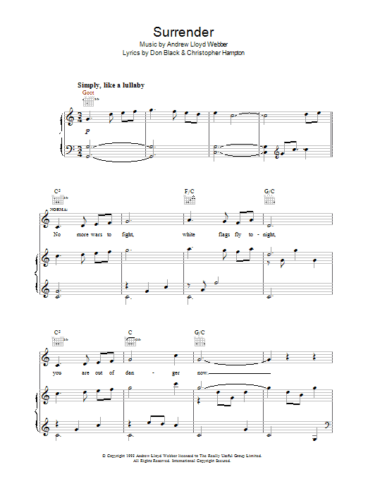 Andrew Lloyd Webber Surrender (from Sunset Boulevard) sheet music notes and chords arranged for Piano, Vocal & Guitar Chords