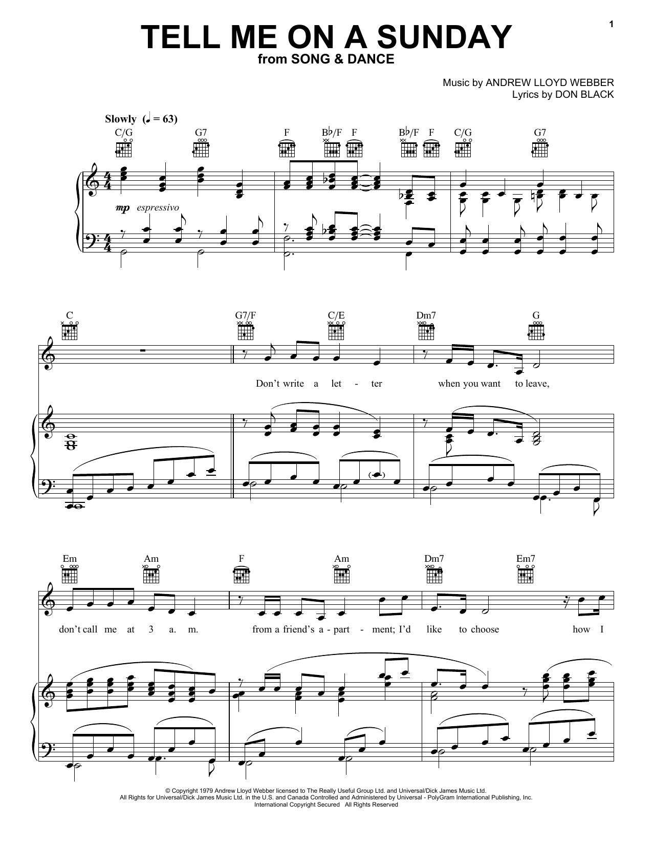 Andrew Lloyd Webber Tell Me On A Sunday sheet music notes and chords arranged for French Horn Solo