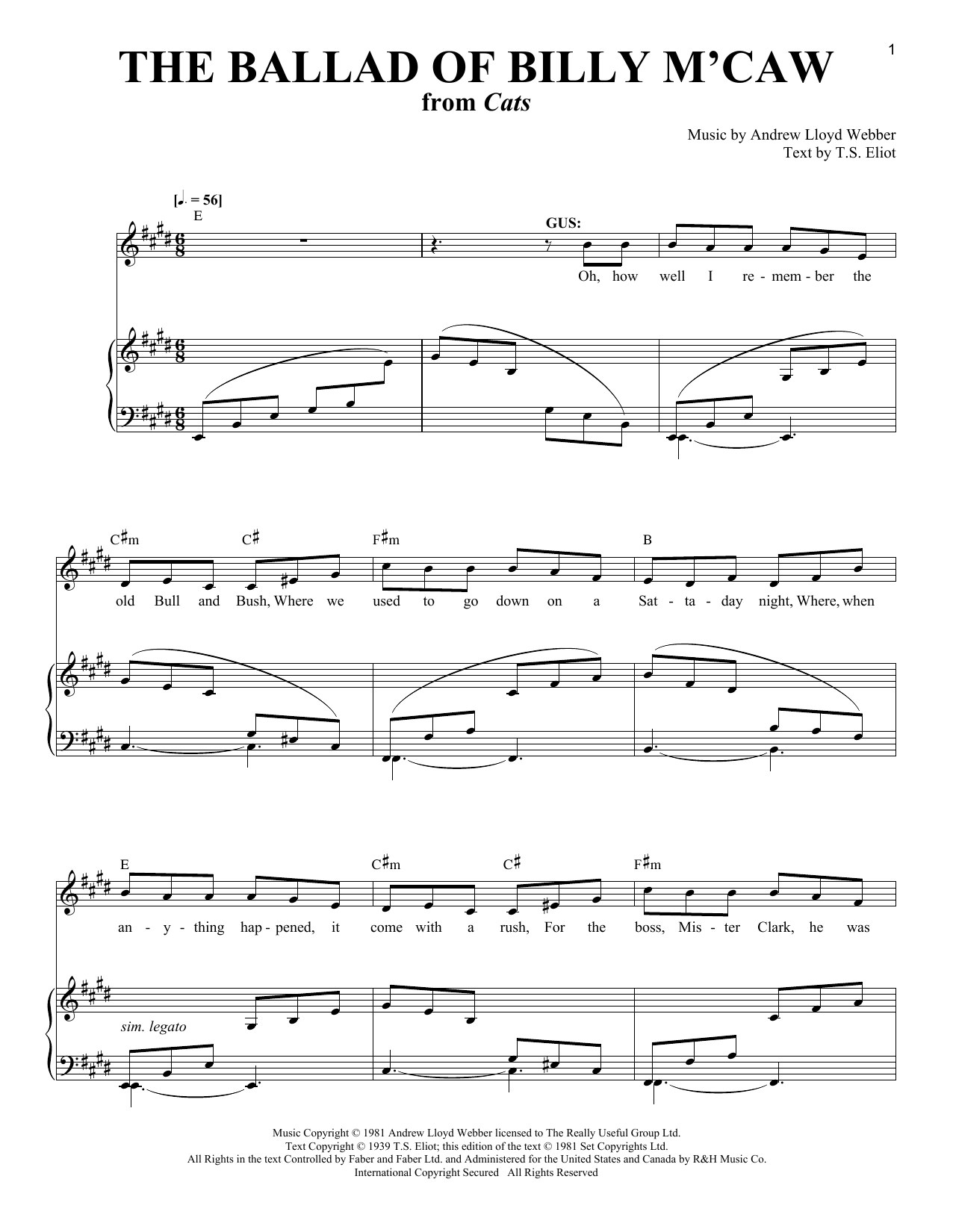 Andrew Lloyd Webber The Ballad Of Billy M'Caw sheet music notes and chords arranged for Piano & Vocal