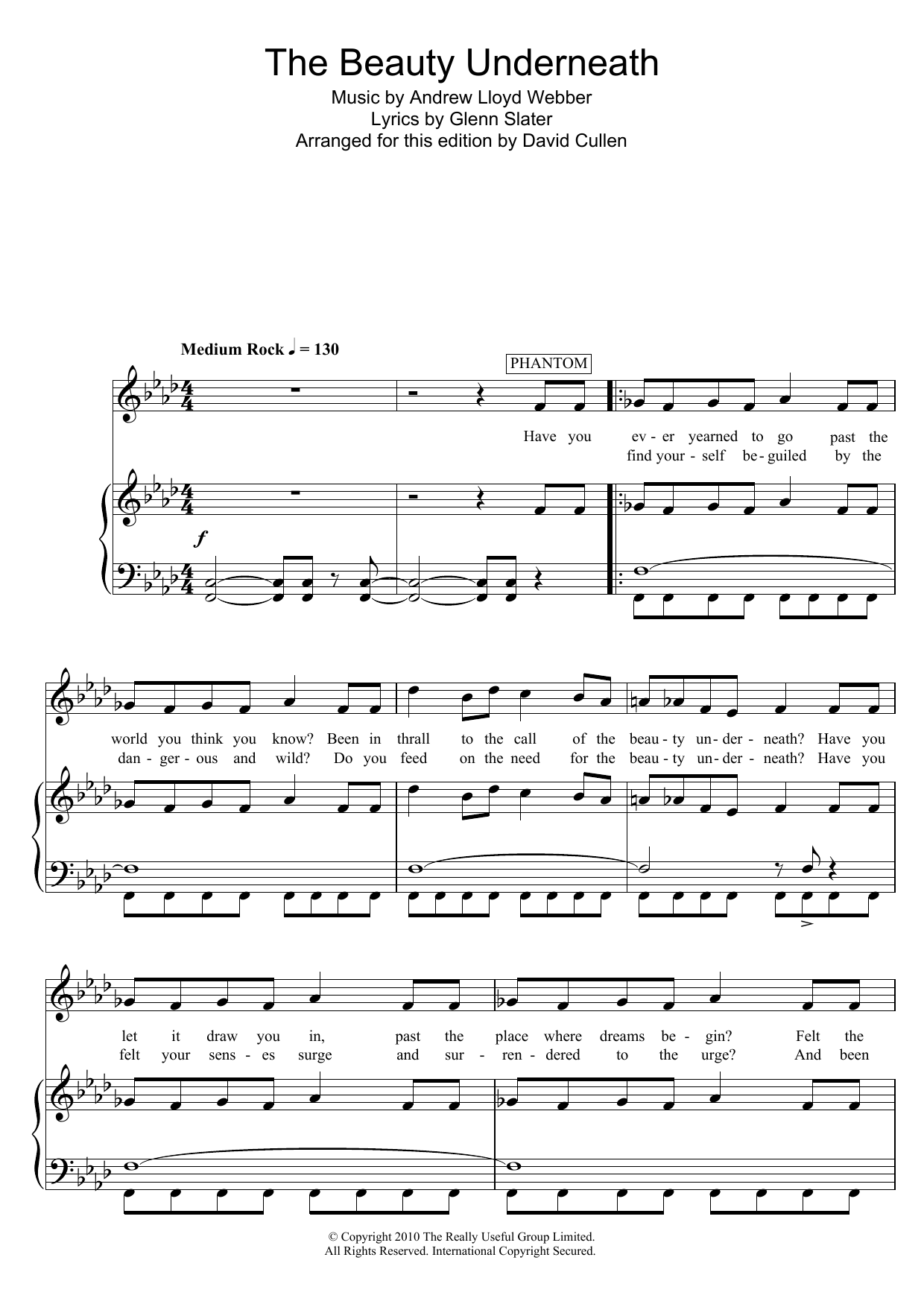 Andrew Lloyd Webber The Beauty Underneath (from Love Never Dies) sheet music notes and chords arranged for Piano, Vocal & Guitar Chords