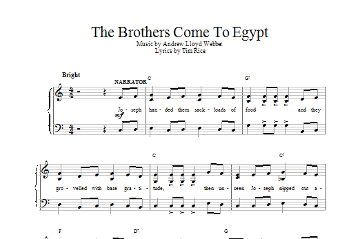 Andrew Lloyd Webber The Brothers Come To Egypt sheet music notes and chords arranged for Piano, Vocal & Guitar Chords