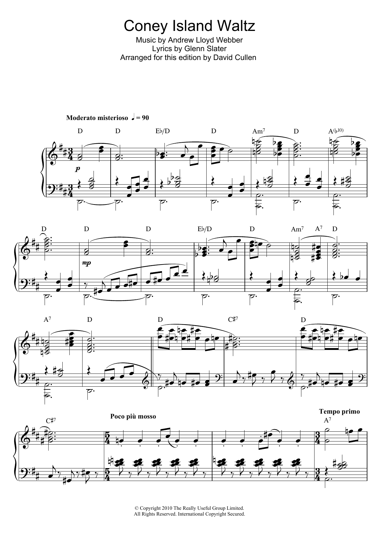 Andrew Lloyd Webber The Coney Island Waltz (from Love Never Dies) sheet music notes and chords arranged for Piano Solo