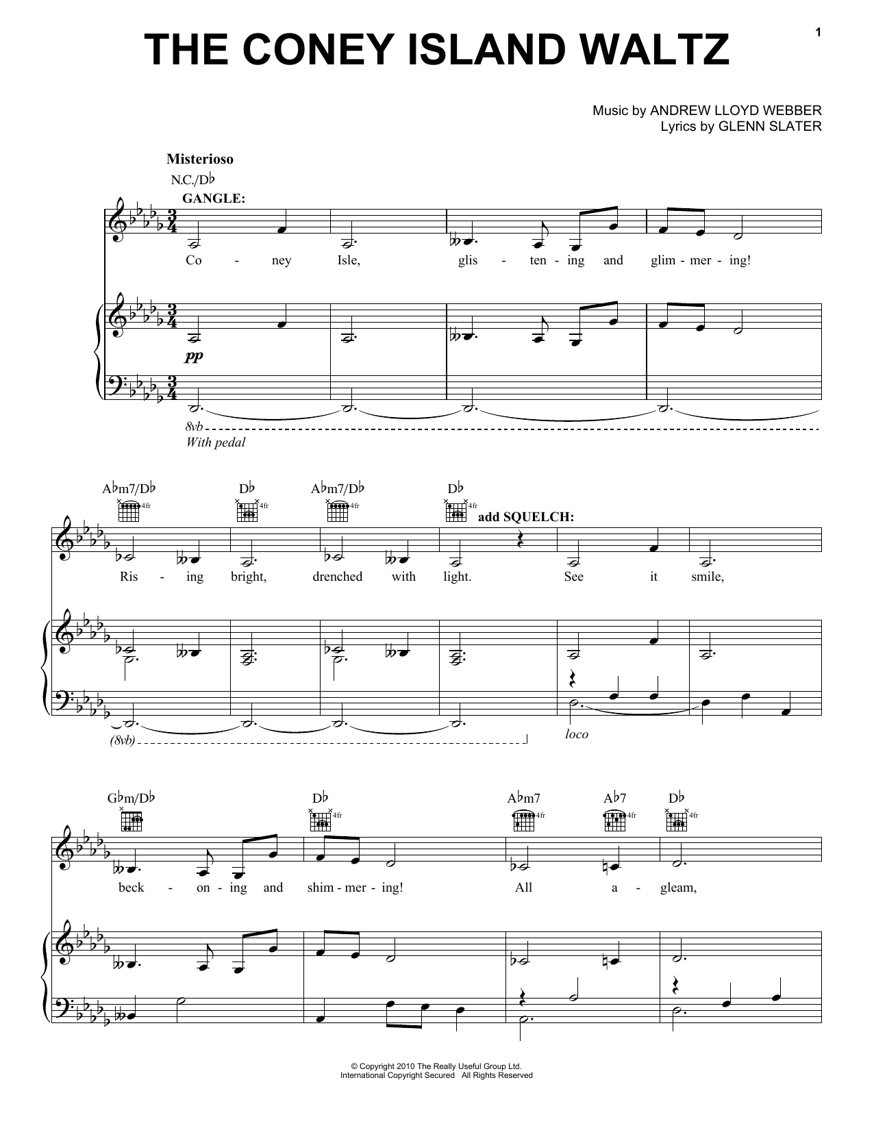 Andrew Lloyd Webber The Coney Island Waltz sheet music notes and chords arranged for Piano, Vocal & Guitar Chords (Right-Hand Melody)