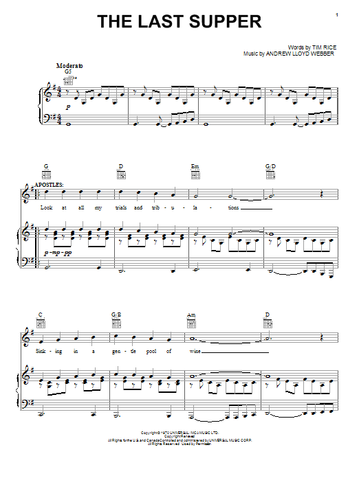 Andrew Lloyd Webber The Last Supper sheet music notes and chords arranged for Piano, Vocal & Guitar Chords (Right-Hand Melody)