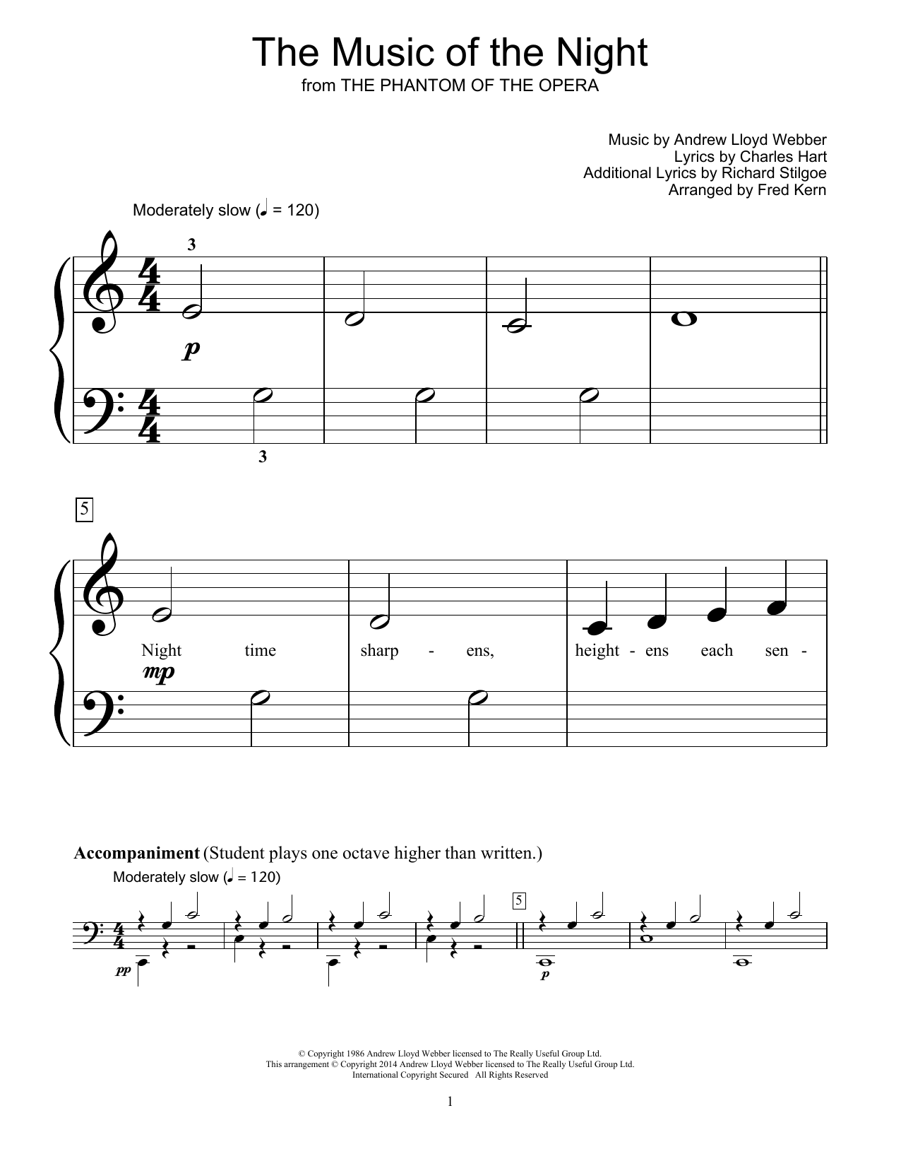 Andrew Lloyd Webber The Music Of The Night (from The Phantom Of The Opera) (arr. Fred Kern) sheet music notes and chords arranged for Educational Piano