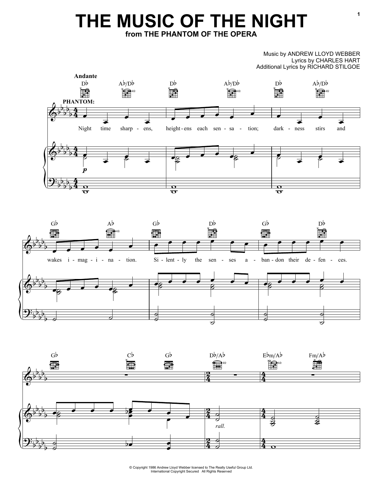 Andrew Lloyd Webber The Music Of The Night sheet music notes and chords arranged for Clarinet Solo