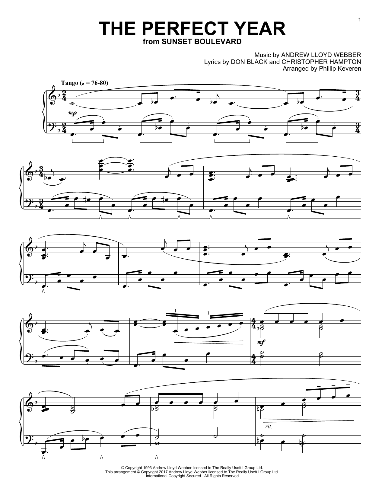 Andrew Lloyd Webber The Perfect Year (arr. Phillip Keveren) sheet music notes and chords arranged for Piano Solo