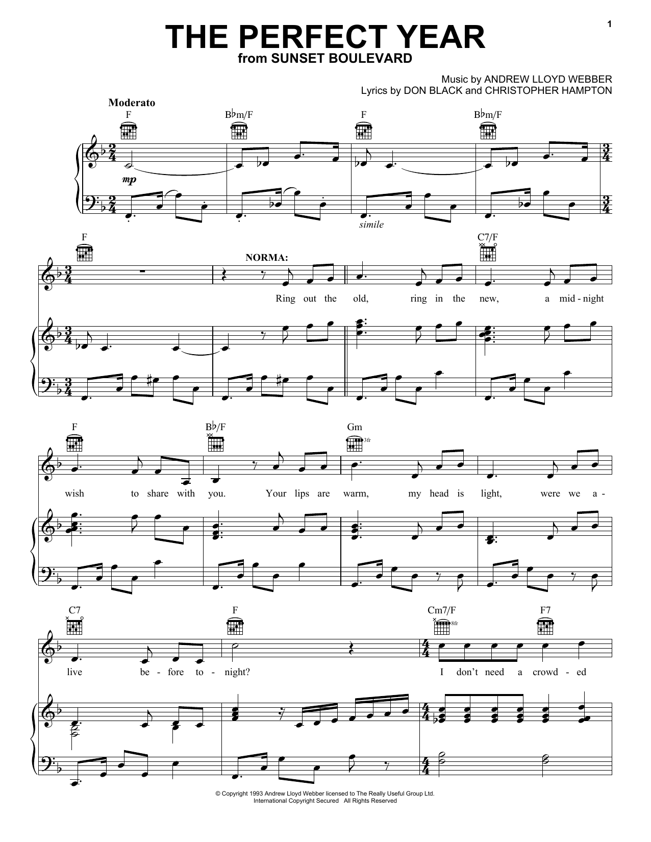 Andrew Lloyd Webber The Perfect Year (from Sunset Boulevard) sheet music notes and chords arranged for Clarinet Solo