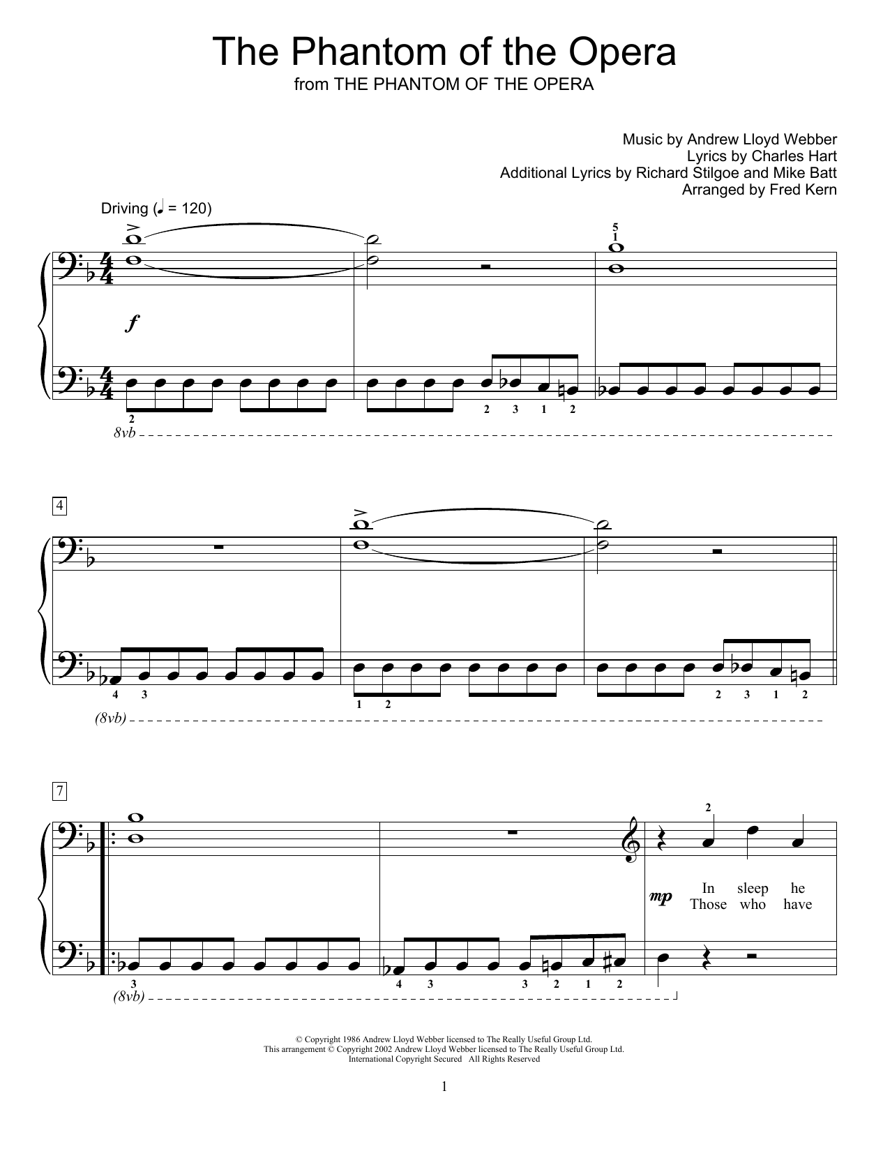 Andrew Lloyd Webber The Phantom Of The Opera (arr. Fred Kern) sheet music notes and chords arranged for Educational Piano