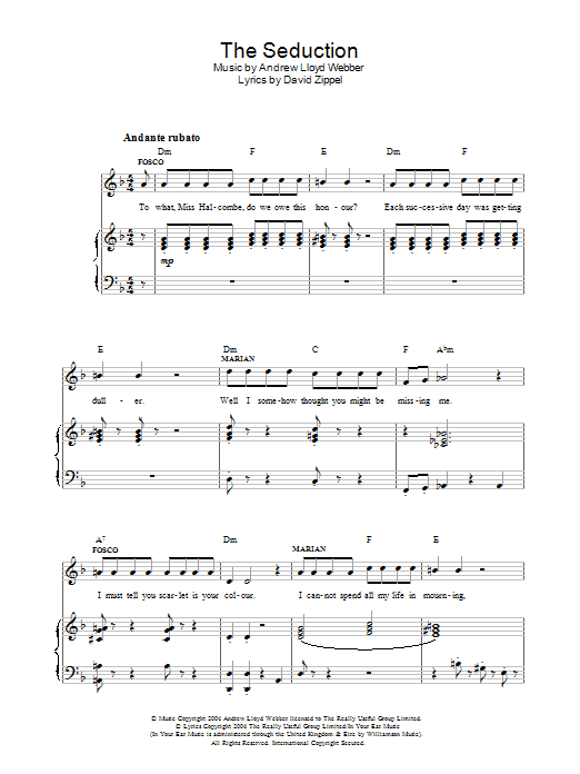 Andrew Lloyd Webber The Seduction sheet music notes and chords arranged for Piano, Vocal & Guitar Chords