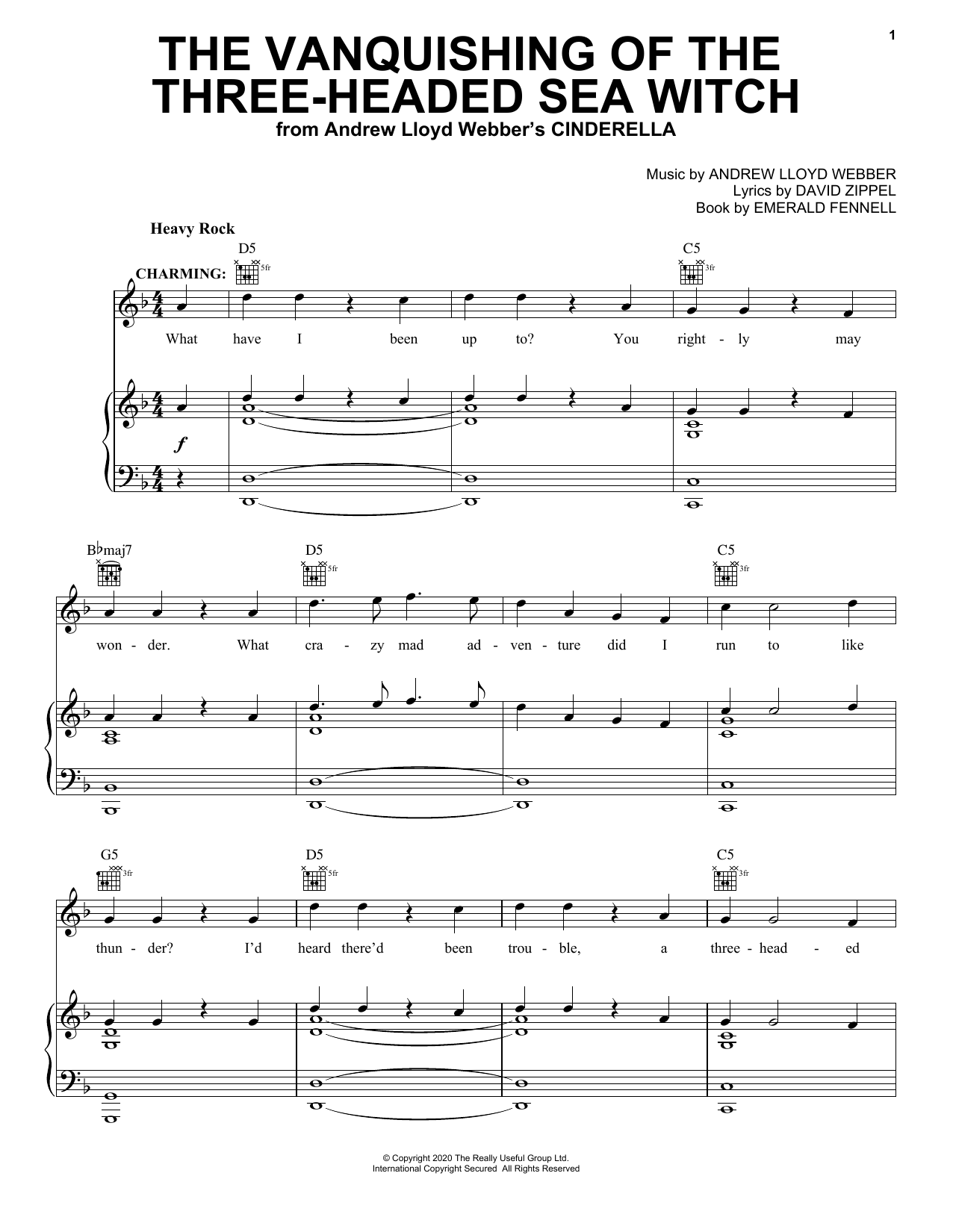 Andrew Lloyd Webber The Vanquishing Of The Three-Headed Sea Witch (from Andrew Lloyd Webber's Cinderella) sheet music notes and chords arranged for Piano, Vocal & Guitar Chords (Right-Hand Melody)